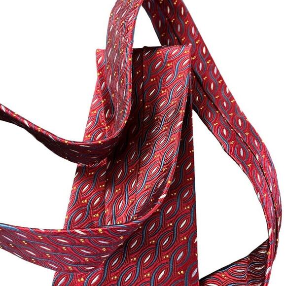Jos A Bank Red Blue Mens 100% Silk Geometric Italy Mens Neck Tie 58" x 3.75" - Picture 7 of 16
